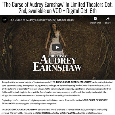 ‘The Curse of Audrey Earnshaw’ In Limited Theaters Oct. 2nd, available on VOD + Digital Oct. 6th